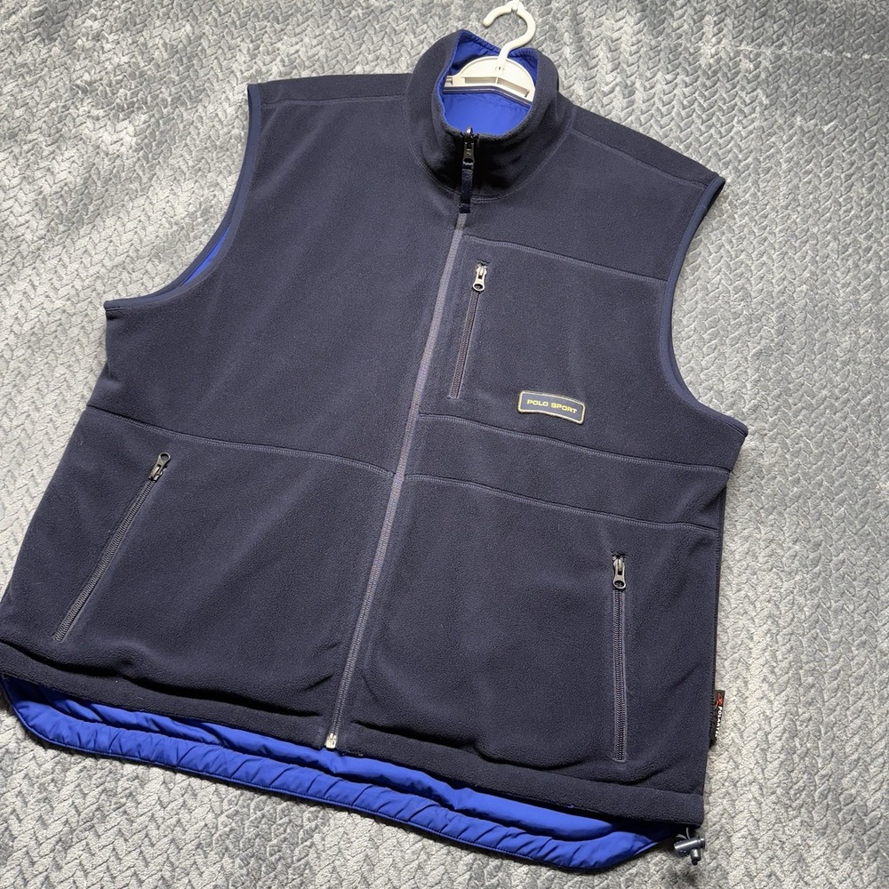 Ralph Lauren Polo Sport Vest Men's XL VTG Polartec Fleece Navy Blue Reversible‎